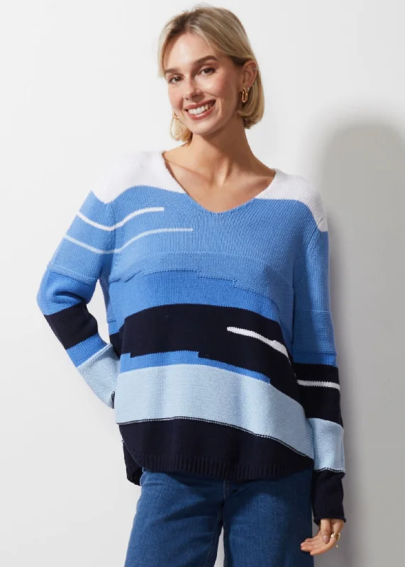 Zaket & Plover - Chunky Cotton Vee Jumper - White Satin Blend Silk Blend Wool Blend