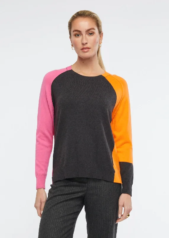 Zaket & Plover - Colour Block Jumper - Charcoal Solid Print Embellished