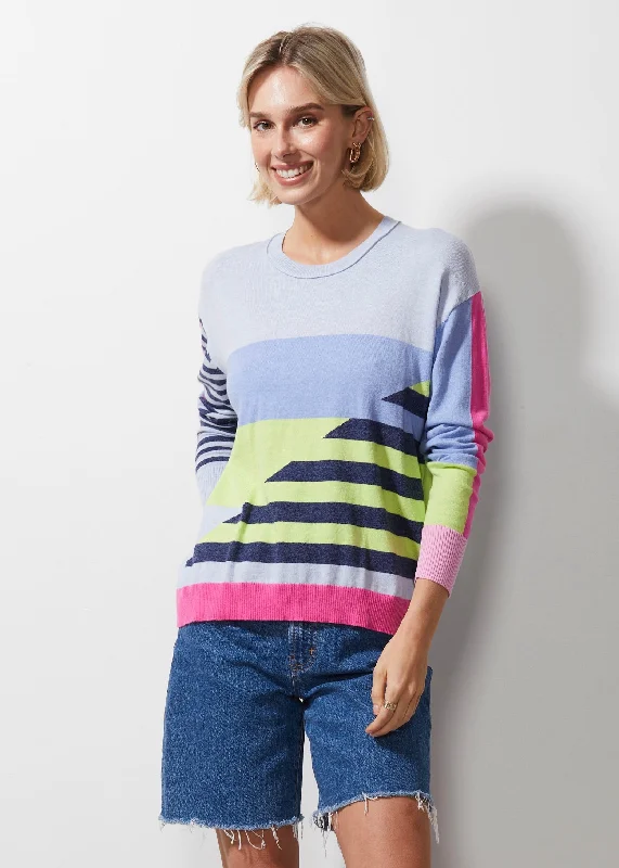 Zaket & Plover - Diagonal Stripe Jumper - Sky Front Pockets Side Pockets Patch Pockets
