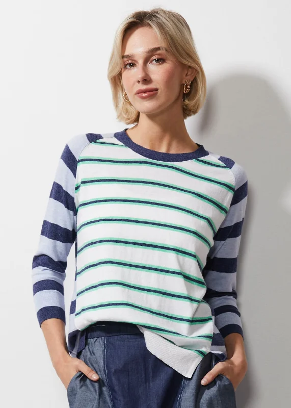 Zaket & Plover - Multi Stripe Jumper - Denim Solid Color Striped Floral Print
