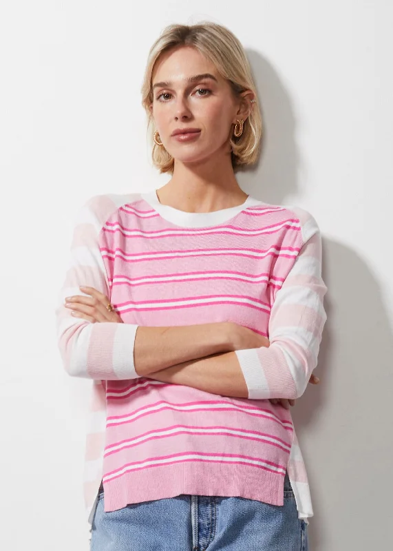Zaket & Plover - Multi Stripe Jumper - White Pink Ribbed Striped Patterned