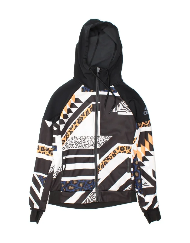 ADIDAS Womens Graphic Zip Hoodie Sweater UK 10 Small Black Animal Print Hoodie with Full-Zip Functional Layering ADIDAS Womens Graphic Zip Hoodie Sweater UK 10 Small Black Animal Print Hoodie with Full-Zip Functional Layering