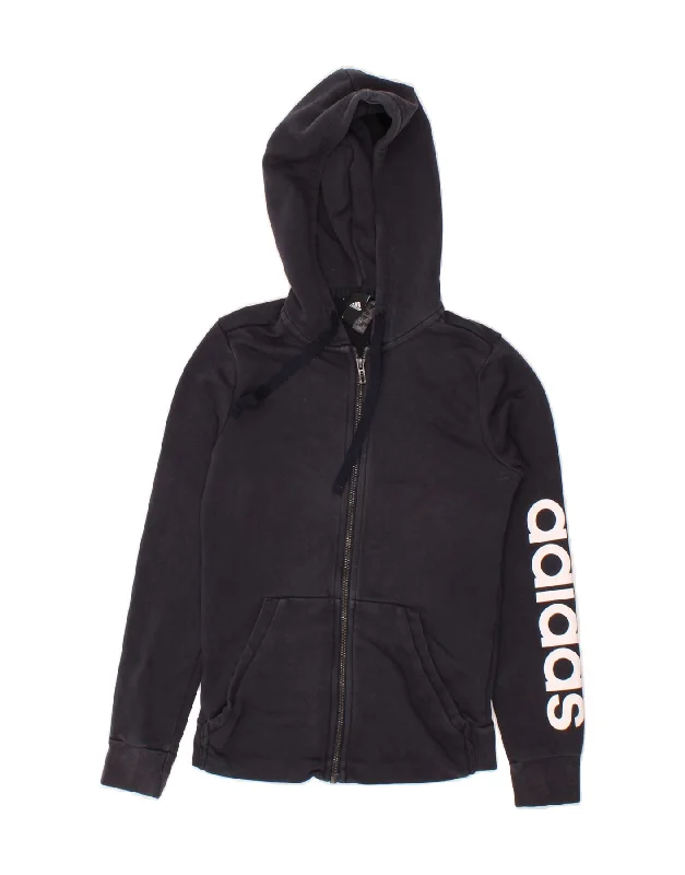 ADIDAS Womens Graphic Zip Hoodie Sweater UK 4/6 XS Black Cotton Hoodie with Hem Elastic Stretchable Comfortable ADIDAS Womens Graphic Zip Hoodie Sweater UK 4/6 XS Black Cotton Hoodie with Hem Elastic Stretchable Comfortable