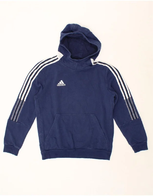 ADIDAS Womens Hoodie Jumper UK 16 Large Navy Blue Hoodie Crop Top Short Trendy