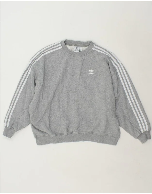 ADIDAS Womens Oversized Sweatshirt Jumper UK 8 Small Grey Cotton Hoodie with Hem Contrast Bold Stylish ADIDAS Womens Oversized Sweatshirt Jumper UK 8 Small Grey Cotton Hoodie with Hem Contrast Bold Stylish