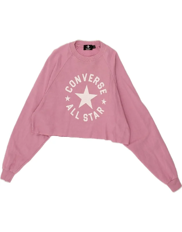 CONVERSE Womens Oversized Graphic Crop Sweatshirt Jumper UK 6 XS Pink Hoodie with Metallic Shiny Futuristic CONVERSE Womens Oversized Graphic Crop Sweatshirt Jumper UK 6 XS Pink Hoodie with Metallic Shiny Futuristic