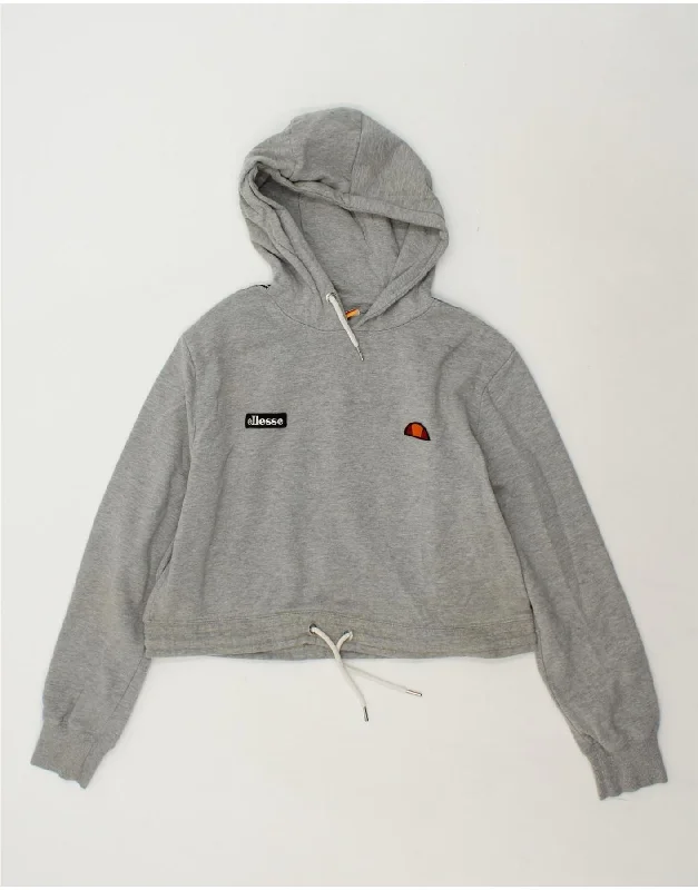 ELLESSE Womens Graphic Crop Hoodie Jumper UK 14 Large Grey Cotton Hoodie with Hem Patch Decorative Personalized ELLESSE Womens Graphic Crop Hoodie Jumper UK 14 Large Grey Cotton Hoodie with Hem Patch Decorative Personalized