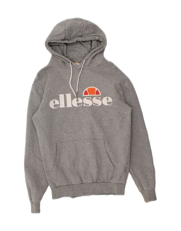 ELLESSE Womens Graphic Hoodie Jumper UK 10 Small Grey Cotton Hoodie with Exposed Zipper Edgy Industrial ELLESSE Womens Graphic Hoodie Jumper UK 10 Small Grey Cotton Hoodie with Exposed Zipper Edgy Industrial