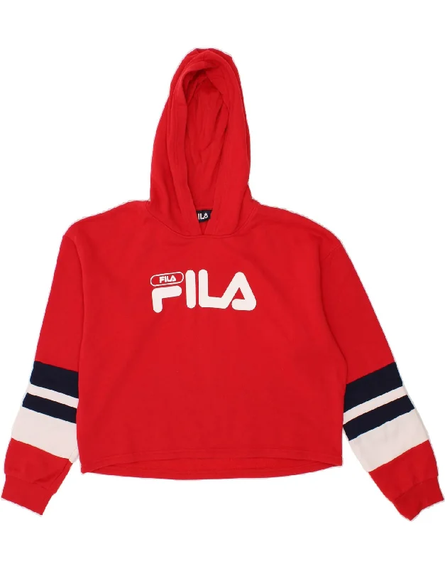 FILA Womens Crop Graphic Hoodie Jumper UK 18 XL Red Colourblock Cotton Hoodie with Snap Buttons Easy Quick FILA Womens Crop Graphic Hoodie Jumper UK 18 XL Red Colourblock Cotton Hoodie with Snap Buttons Easy Quick