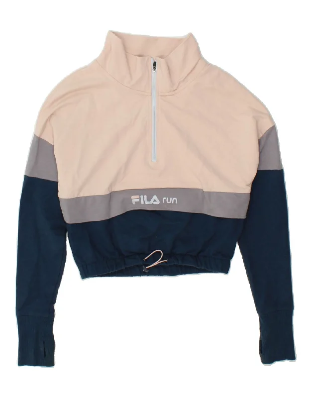 FILA Womens Crop Zip Neck Sweatshirt Jumper UK 10 Small Pink Colourblock Hoodie Jacket Zipper Layering FILA Womens Crop Zip Neck Sweatshirt Jumper UK 10 Small Pink Colourblock Hoodie Jacket Zipper Layering