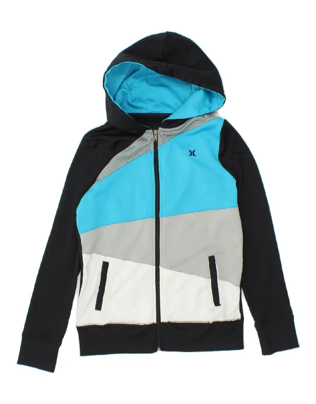 HURLEY Womens Zip Hoodie Sweater UK 10 Small Multicoloured Colourblock Hoodie with Hem Applique Textured Unique HURLEY Womens Zip Hoodie Sweater UK 10 Small Multicoloured Colourblock Hoodie with Hem Applique Textured Unique