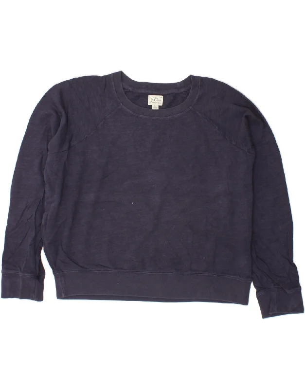 J. CREW Womens Oversized Crop Sweatshirt Jumper UK 16 Large Navy Blue Hoodie with Raw Hem Edgy Unfinished