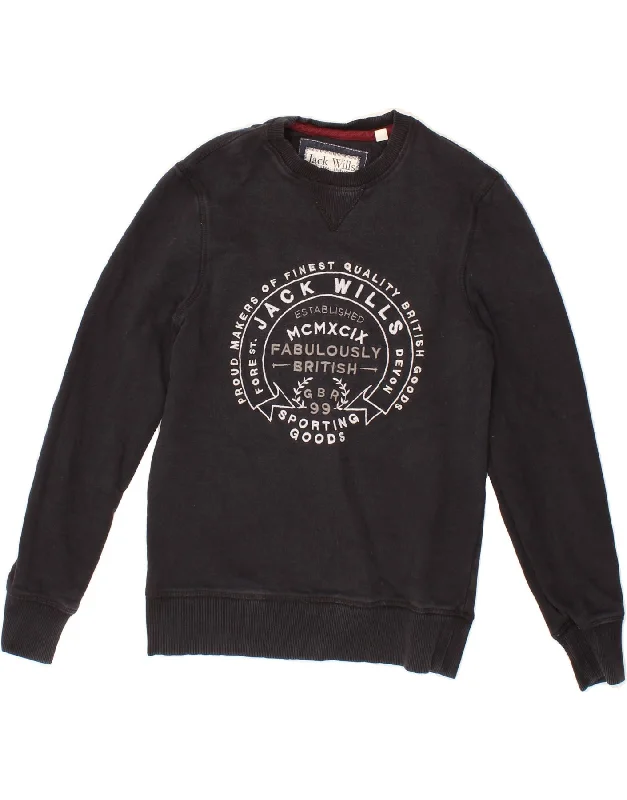 JACK WILLS Womens Graphic Sweatshirt Jumper UK 6 XS Black Cotton Hoodie with Pocket Utility Practical JACK WILLS Womens Graphic Sweatshirt Jumper UK 6 XS Black Cotton Hoodie with Pocket Utility Practical