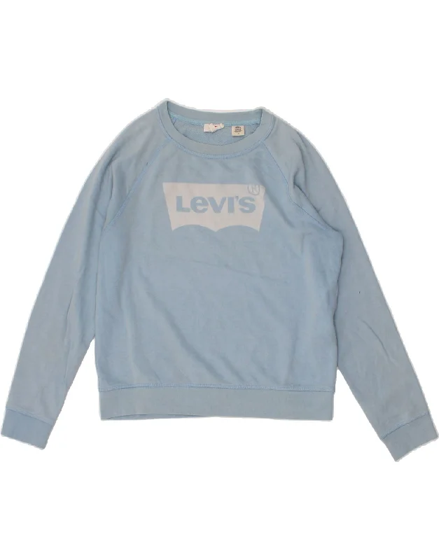 LEVI'S Womens Graphic Sweatshirt Jumper UK 16 Large Blue Cotton Hoodie with Drawstring Waist Adjustable Fitted LEVI'S Womens Graphic Sweatshirt Jumper UK 16 Large Blue Cotton Hoodie with Drawstring Waist Adjustable Fitted