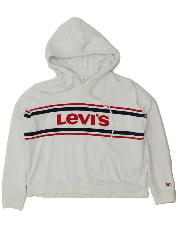 LEVI'S Womens Oversized Graphic Hoodie Jumper UK 10 Small White Cotton Hoodie Sweatshirt Pullover LEVI'S Womens Oversized Graphic Hoodie Jumper UK 10 Small White Cotton Hoodie Sweatshirt Pullover