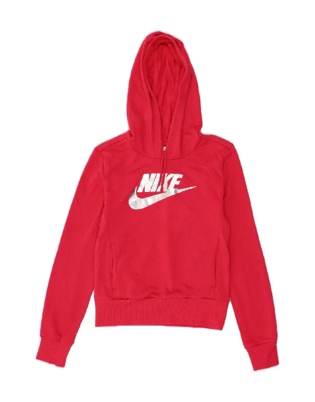 NIKE Womens Crop Graphic Hoodie Jumper UK 8/10 Small Red Cotton Hoodie with Embroidery Detailed Premium NIKE Womens Crop Graphic Hoodie Jumper UK 8/10 Small Red Cotton Hoodie with Embroidery Detailed Premium