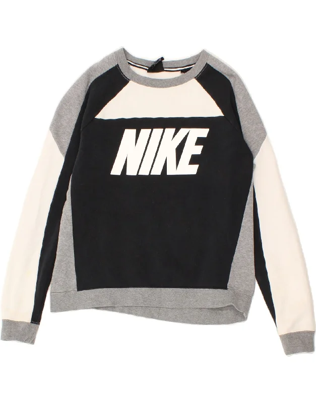 NIKE Womens Graphic Sweatshirt Jumper UK 14 Medium Grey Colourblock Cotton Hoodie with Earth Tones Natural Calm NIKE Womens Graphic Sweatshirt Jumper UK 14 Medium Grey Colourblock Cotton Hoodie with Earth Tones Natural Calm