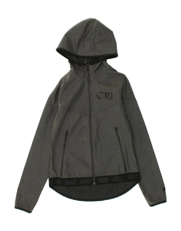 NIKE Womens Graphic Zip Hoodie Sweater UK 10 Small Grey Polyester Hoodie with Slim Fit Tailored Modern NIKE Womens Graphic Zip Hoodie Sweater UK 10 Small Grey Polyester Hoodie with Slim Fit Tailored Modern