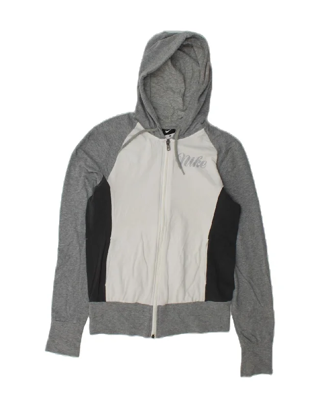 NIKE Womens Graphic Zip Hoodie Sweater UK 14 Medium Grey Colourblock Hoodie with Double Zipper Versatile Adjustable NIKE Womens Graphic Zip Hoodie Sweater UK 14 Medium Grey Colourblock Hoodie with Double Zipper Versatile Adjustable