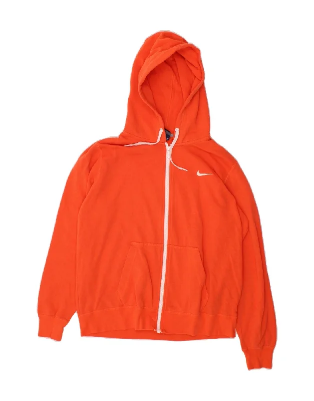 NIKE Womens Zip Hoodie Sweater UK 18 XL Orange Cotton Hoodie with Front Slit Layering Stylish NIKE Womens Zip Hoodie Sweater UK 18 XL Orange Cotton Hoodie with Front Slit Layering Stylish