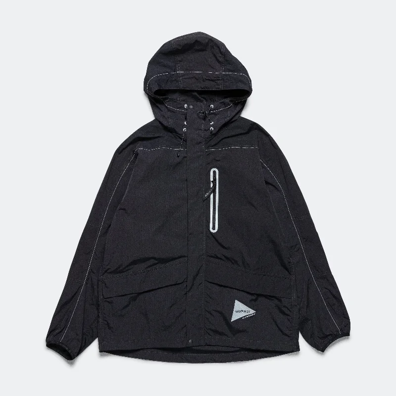 Patchwork Wind Hoodie × and wander - Black Hoodie with Ribbed Neckline Snug Warm