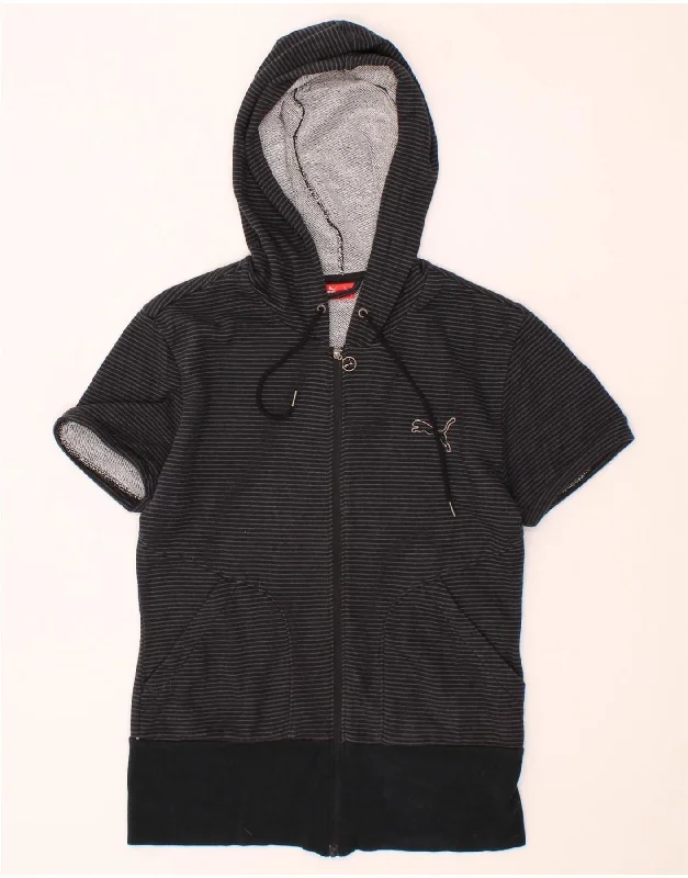 PUMA Womens Short Sleeve Zip Hoodie Sweater UK 12 Medium Black Striped Hoodie with Hem Ribbing Snug Secure PUMA Womens Short Sleeve Zip Hoodie Sweater UK 12 Medium Black Striped Hoodie with Hem Ribbing Snug Secure