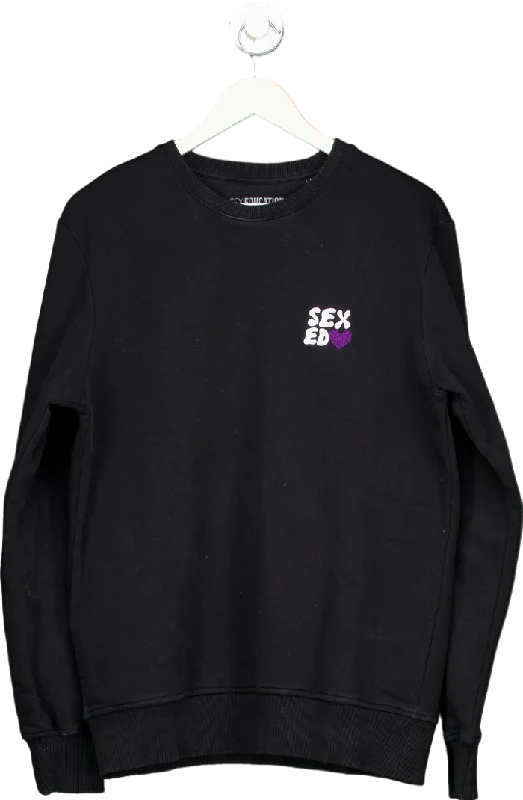 Sex Education Black Crewneck Sweatshirt UK L Hoodie with Applique Textured Unique