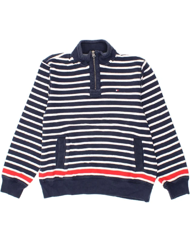 TOMMY HILFIGER Womens Sweatshirt Jumper UK 16 Large Navy Blue Striped Hoodie with Puffed Sleeves Voluminous Trendy TOMMY HILFIGER Womens Sweatshirt Jumper UK 16 Large Navy Blue Striped Hoodie with Puffed Sleeves Voluminous Trendy