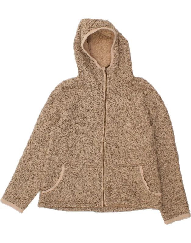 WEIRD FISH Womens Zip Hoodie Sweater UK 14 Large  Beige Polyester Hoodie with Slit Hem Functional Movement
