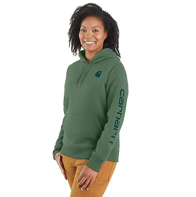 Women's Relaxed Fit Midweight Logo Sleeve Graphic Hoodie - Frosted Balsam Hoodie with Tied Waist Feminine Flattering Women's Relaxed Fit Midweight Logo Sleeve Graphic Hoodie - Frosted Balsam Hoodie with Tied Waist Feminine Flattering