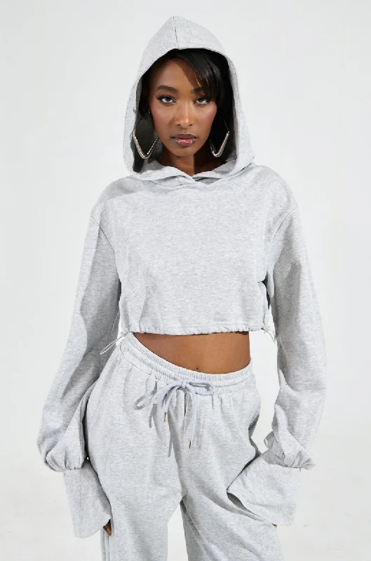 A CALM FLEX PULL OVER SWEATSHIRT IN HEATHER GREY Cotton Hoodie Fleece Lining Warmth