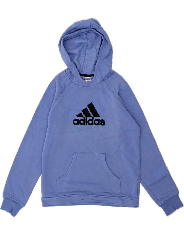 ADIDAS Womens Graphic Hoodie Jumper UK 10 Small Blue Cotton Hoodie with Front Slit Layering Stylish ADIDAS Womens Graphic Hoodie Jumper UK 10 Small Blue Cotton Hoodie with Front Slit Layering Stylish