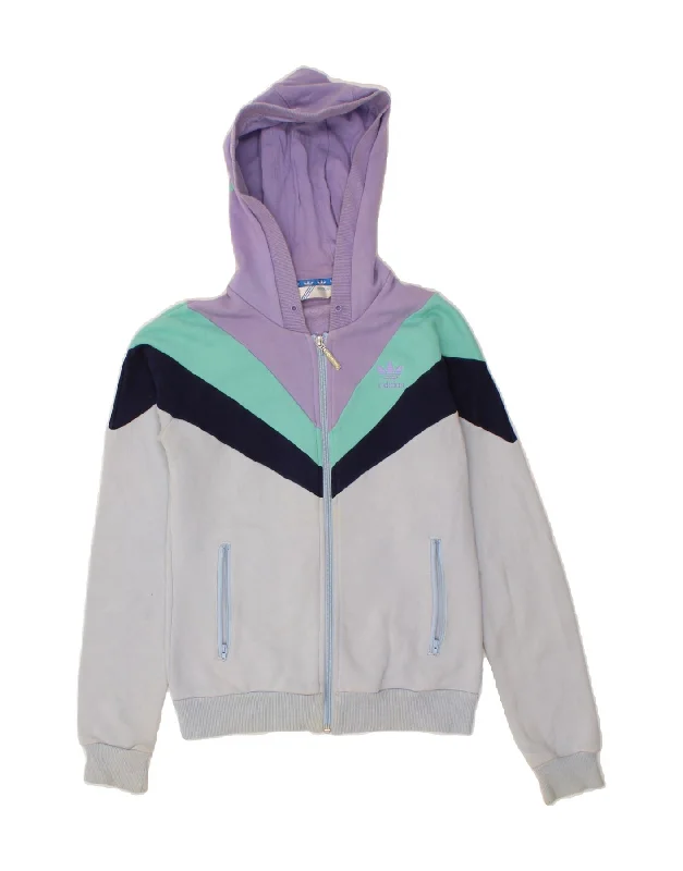 ADIDAS Womens Zip Hoodie Sweater IT 42 Medium Blue Colourblock Cotton Hoodie with Hem Elastic Stretchable Comfortable ADIDAS Womens Zip Hoodie Sweater IT 42 Medium Blue Colourblock Cotton Hoodie with Hem Elastic Stretchable Comfortable