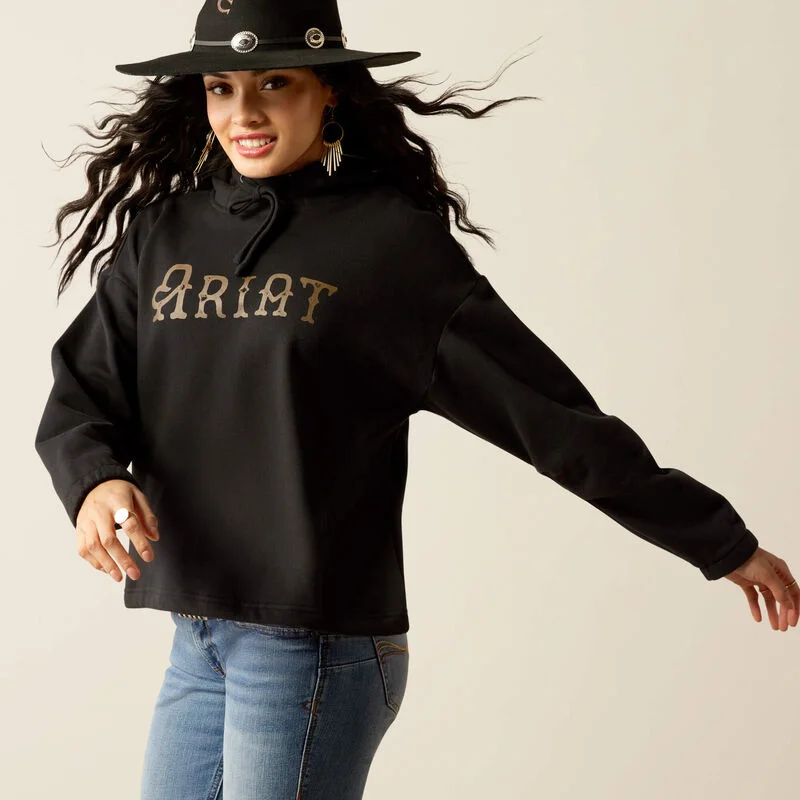 Women's Essential Hoodie - Black / Leopard Hoodie with Illustration Artistic Creative