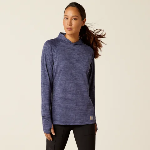 Women's Rebar Gridwork Hoodie - Blue Indigo Hoodie with Zipper Versatile Modern