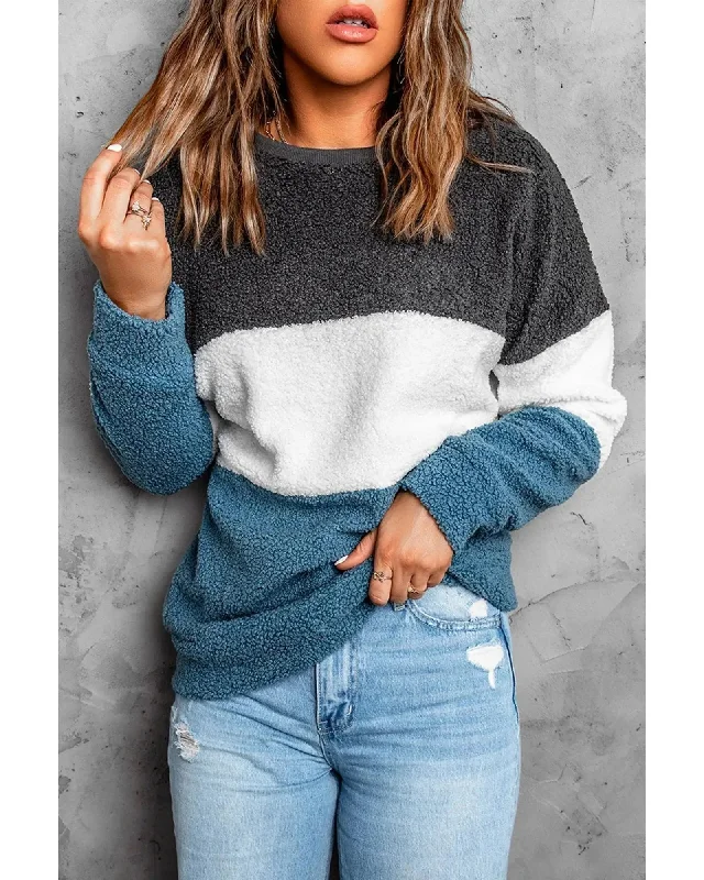 Azura Exchange Color block Plush Sweatshirt - S Hoodie with Hem Patch Decorative Personalized