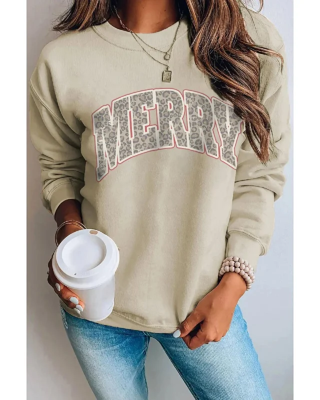 Azura Exchange MERRY Leopard Print Long Sleeve Graphic Sweatshirt - S Hoodie with Hem Contrast Bold Stylish Azura Exchange MERRY Leopard Print Long Sleeve Graphic Sweatshirt - S Hoodie with Hem Contrast Bold Stylish