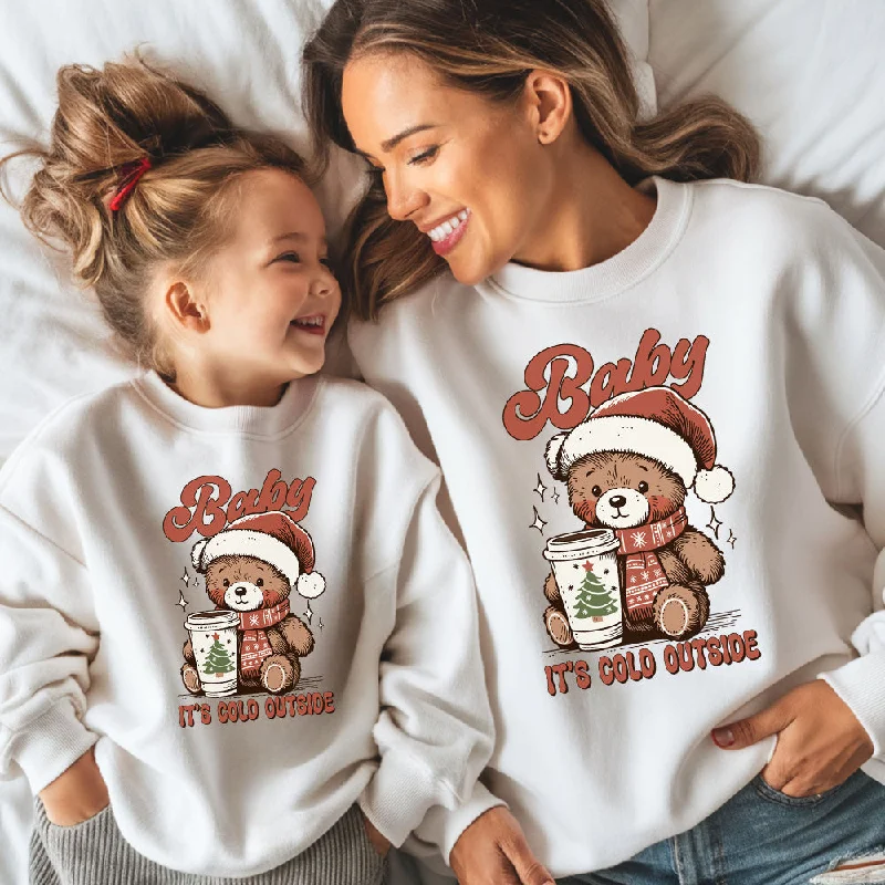 Baby It's Cold Outside Mum Matching Sweatshirts White Hoodie with Hem Lace Feminine Delicate Baby It's Cold Outside Mum Matching Sweatshirts White Hoodie with Hem Lace Feminine Delicate
