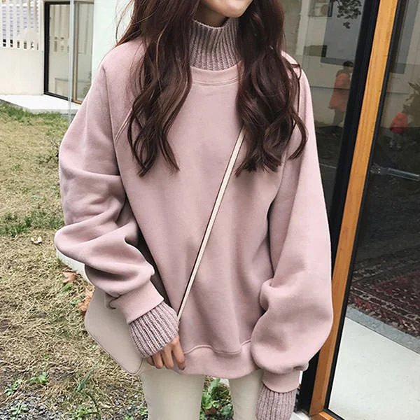 Basic High Neck Sweatshirt Hoodie with Pocket Utility Practical