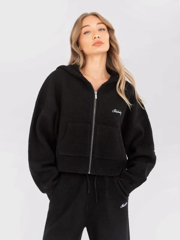 Knitted Full Zip Hoodie - Black Graphic Hoodie Design Print
