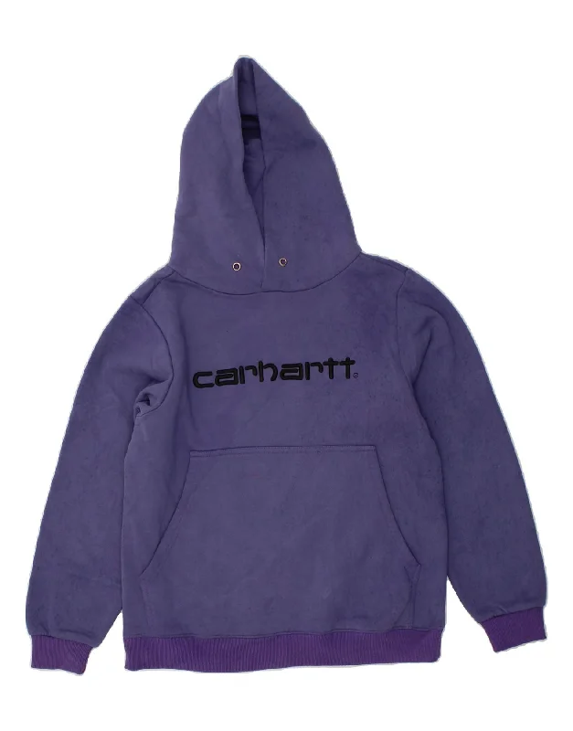 CARHARTT Womens Graphic Hoodie Jumper UK 14 Medium Purple Polyester Hoodie with Pocket Utility Practical CARHARTT Womens Graphic Hoodie Jumper UK 14 Medium Purple Polyester Hoodie with Pocket Utility Practical