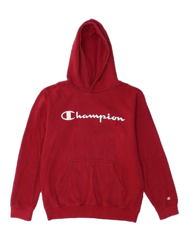 CHAMPION Womens Graphic Hoodie Jumper UK 14 Medium Red Cotton Hoodie with Color Block Contrast Stylish CHAMPION Womens Graphic Hoodie Jumper UK 14 Medium Red Cotton Hoodie with Color Block Contrast Stylish
