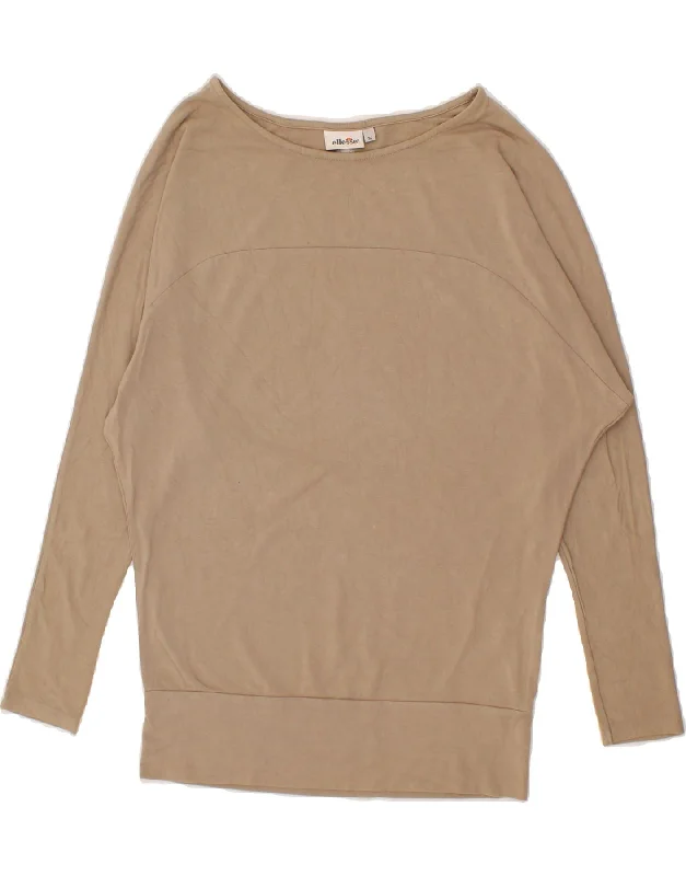 ELLESSE Womens 3/4 Sleeve Sweatshirt Jumper UK 14 Medium Beige Viscose Hoodie with Hem Fringe Bohemian Relaxed ELLESSE Womens 3/4 Sleeve Sweatshirt Jumper UK 14 Medium Beige Viscose Hoodie with Hem Fringe Bohemian Relaxed