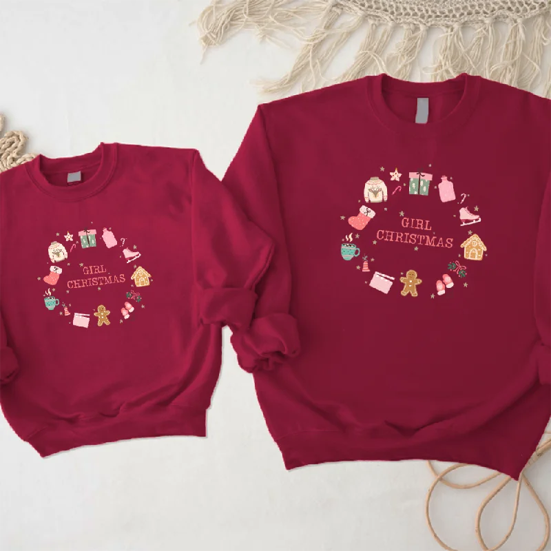 Girl Christmas Matching Sweatshirts Hoodie with Double Zipper Versatile Adjustable
