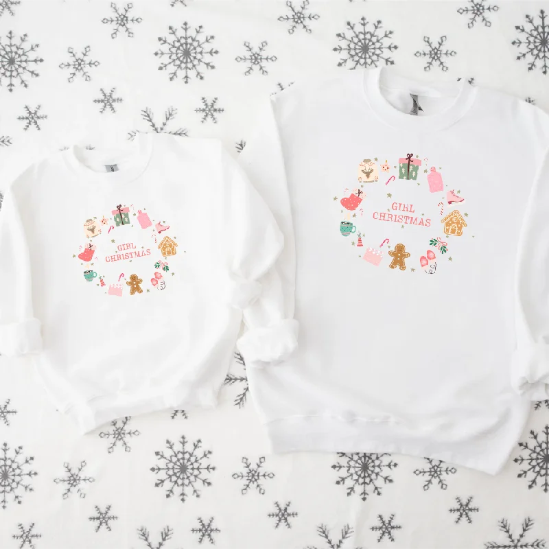 Girl Christmas Matching Sweatshirts Hoodie with Lining Warm Insulated