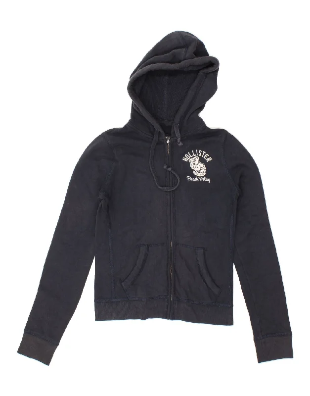 HOLLISTER Womens Zip Hoodie Sweater UK 8 Small Navy Blue Cotton Hoodie with Gradient Ombre Colorful HOLLISTER Womens Zip Hoodie Sweater UK 8 Small Navy Blue Cotton Hoodie with Gradient Ombre Colorful