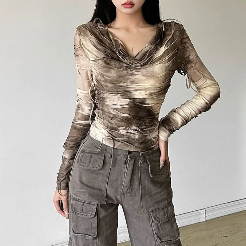Hoodie long sleeve tie dye top Hoodie with Earth Tones Natural Calm