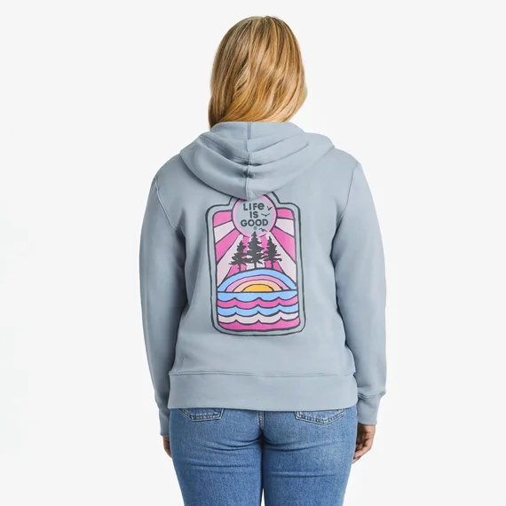 Women's LIG Golden Landscape Simply True Fleece Zip Hoodie - Stone Blue Hoodie with Embroidery Detailed Premium