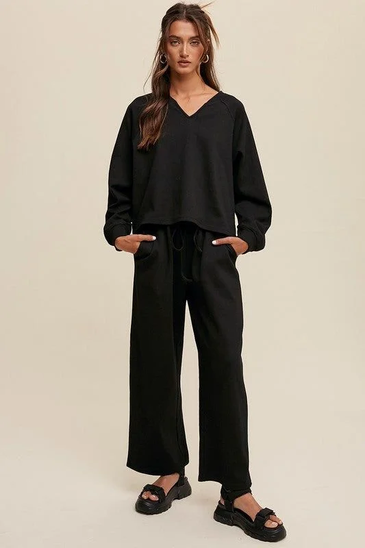 Listicle V-neck Sweatshirt and Pants Set Hoodie Jacket Zipper Layering