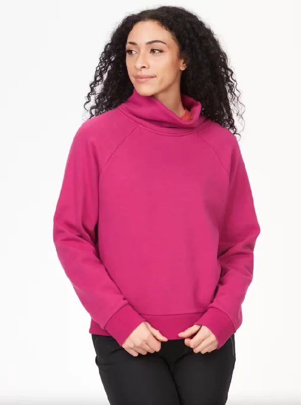 Women's Rowan Funnel Neck Long-Sleeve Sweatshirt - Bright Fuchsia Hoodie with Bell Sleeves Flared Feminine Women's Rowan Funnel Neck Long-Sleeve Sweatshirt - Bright Fuchsia Hoodie with Bell Sleeves Flared Feminine